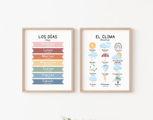 12 Bilingual Spanish Educational Posters, Learn Spanish, Spanish Classroom Posters, Homeschool Printables, Spanish Lessons Alphabet Poster