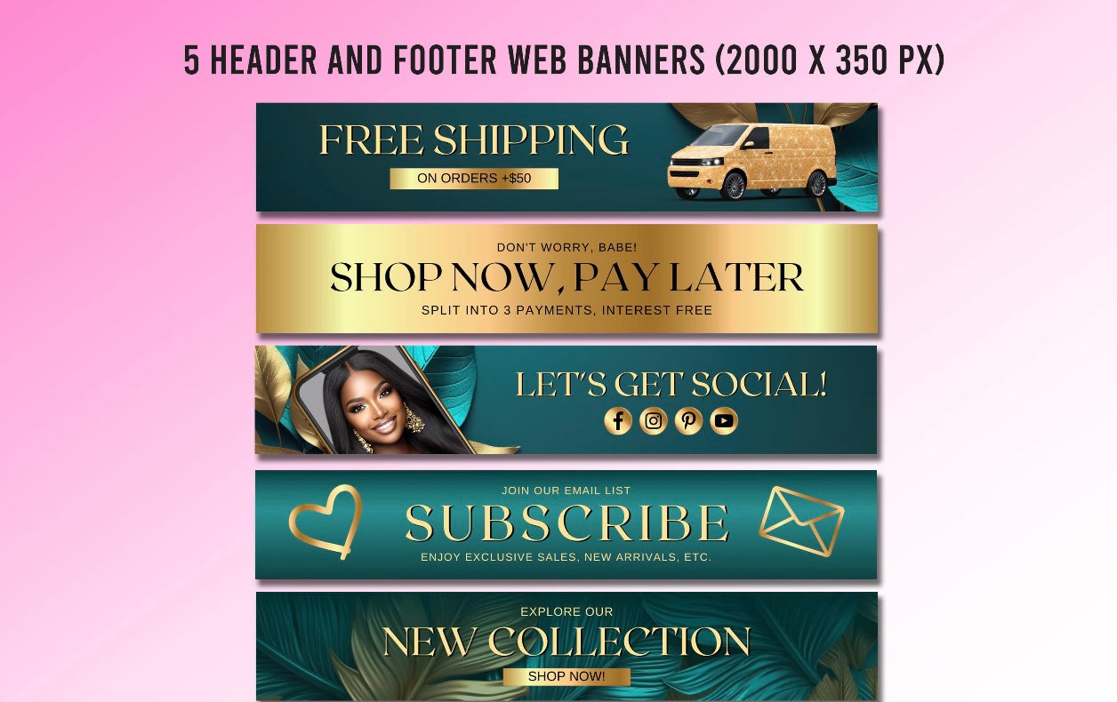 DIY Web Banners Set, 15 Website Banners Beauty Artist Hair Nails Boutique, Web Banners, Shopify Web Canva Templates -Digital Products/File