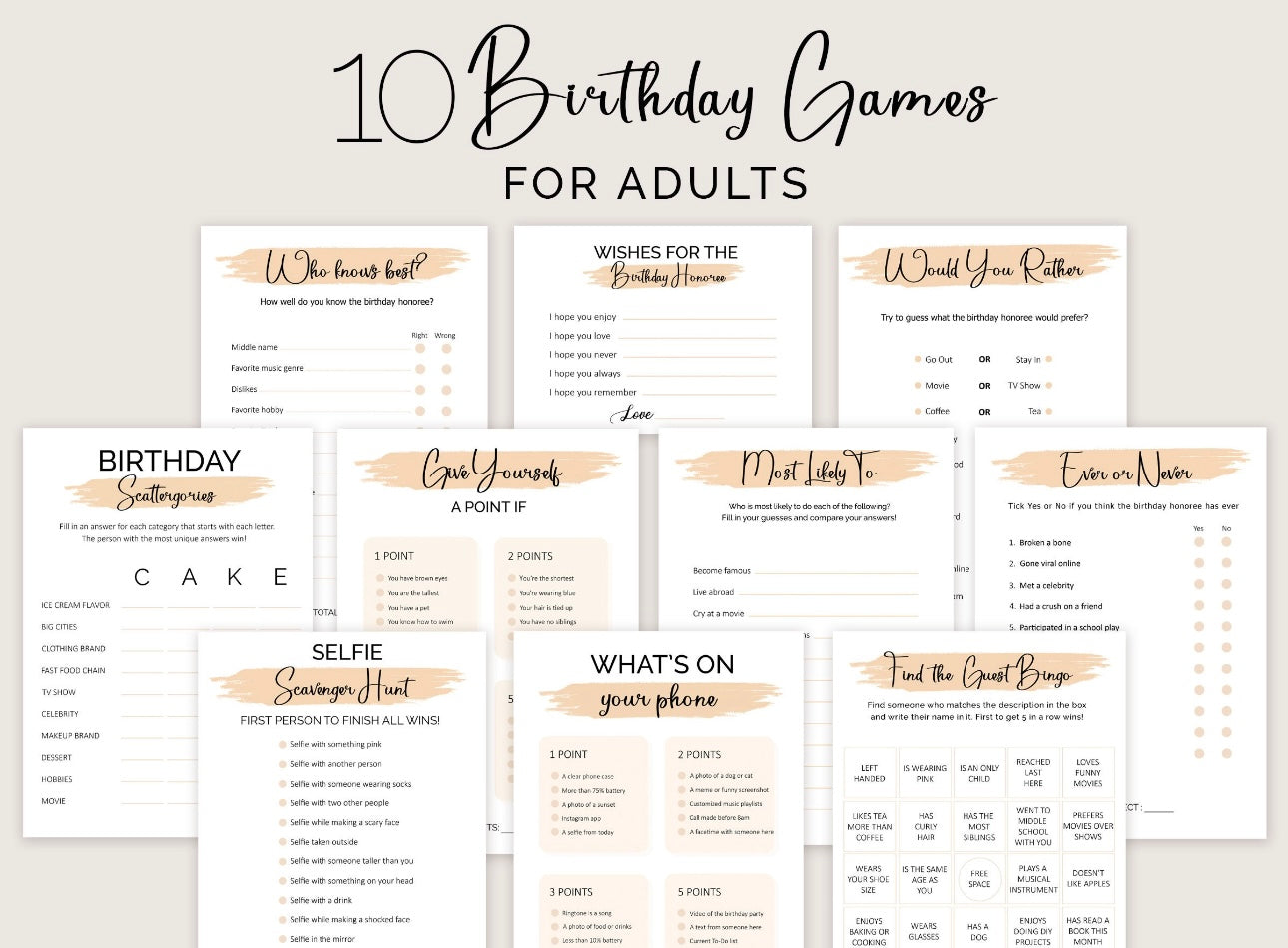 Birthday Games for Adult Birthday Party Games for Her Him Boy Girl Women Men Who knows the Birthday Girl Boy Best
PRINTABLE Instant Digital