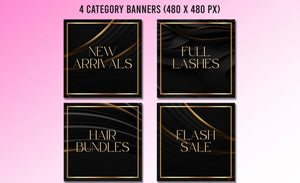 DIY Web Banners Set, 15 Website Banners Beauty Artist Hair Nails Boutique, Gold and Black Web Banners, Shopify Web Canva Templates - Digital Products/File