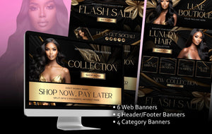 DIY Web Banners Set, 15 Website Banners Beauty Artist Hair Nails Boutique, Gold and Black Web Banners, Shopify Web Canva Templates - Digital Products/File