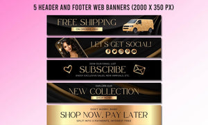 DIY Web Banners Set, 15 Website Banners Beauty Artist Hair Nails Boutique, Gold and Black Web Banners, Shopify Web Canva Templates - Digital Products/File