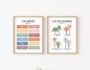 12 Bilingual Spanish Educational Posters, Learn Spanish, Spanish Classroom Posters, Homeschool Printables, Spanish Lessons Alphabet Poster